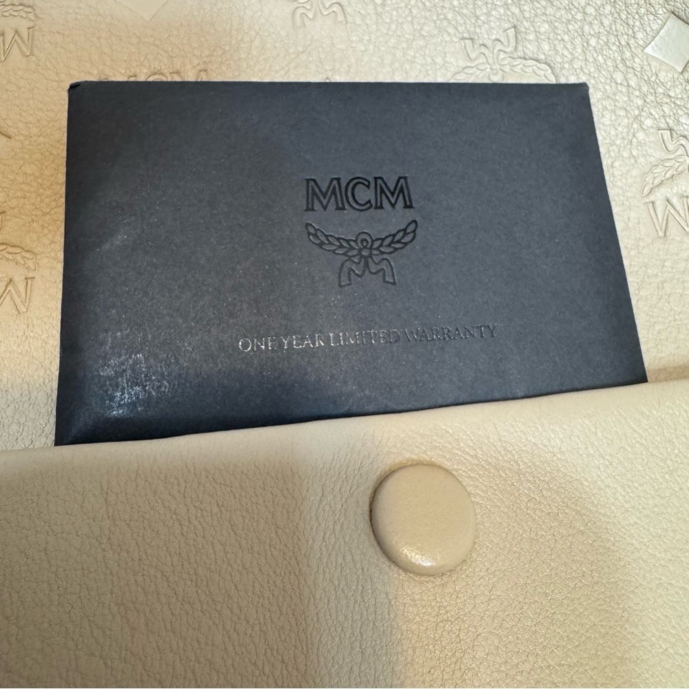 MCM Beige/Tan Logo Embossed Leather Tote - Picture 11 of 14